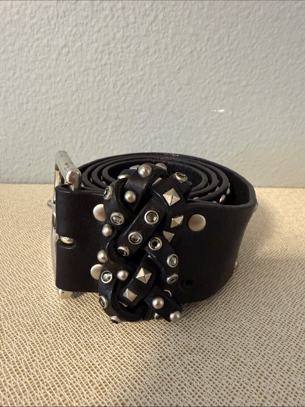 Vintage LeatherRock Black Studded Braided Leather Belt